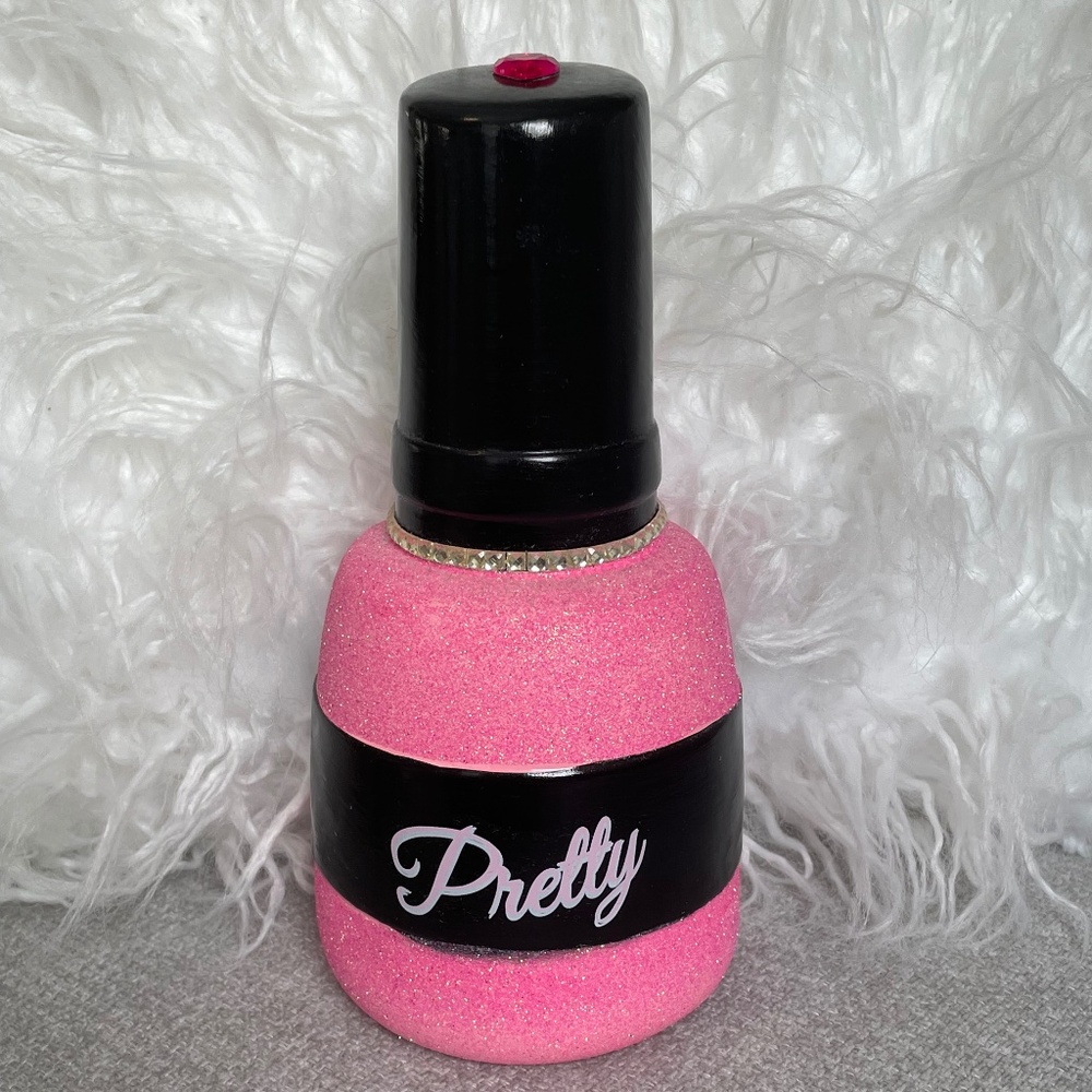 Sparkly Pink Nail Polish Piggy Bank
